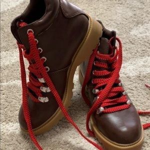 Brown leather lace up boots